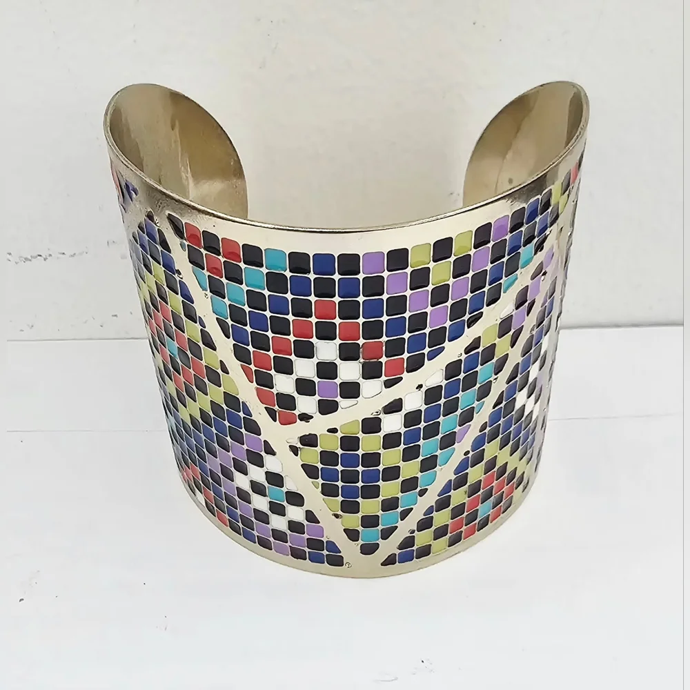 nOir Signed Colorful Mosaic Cuff Bracelet